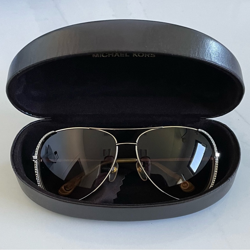 Michael Kors Crystal Aviator Sunglasses with Protective Case